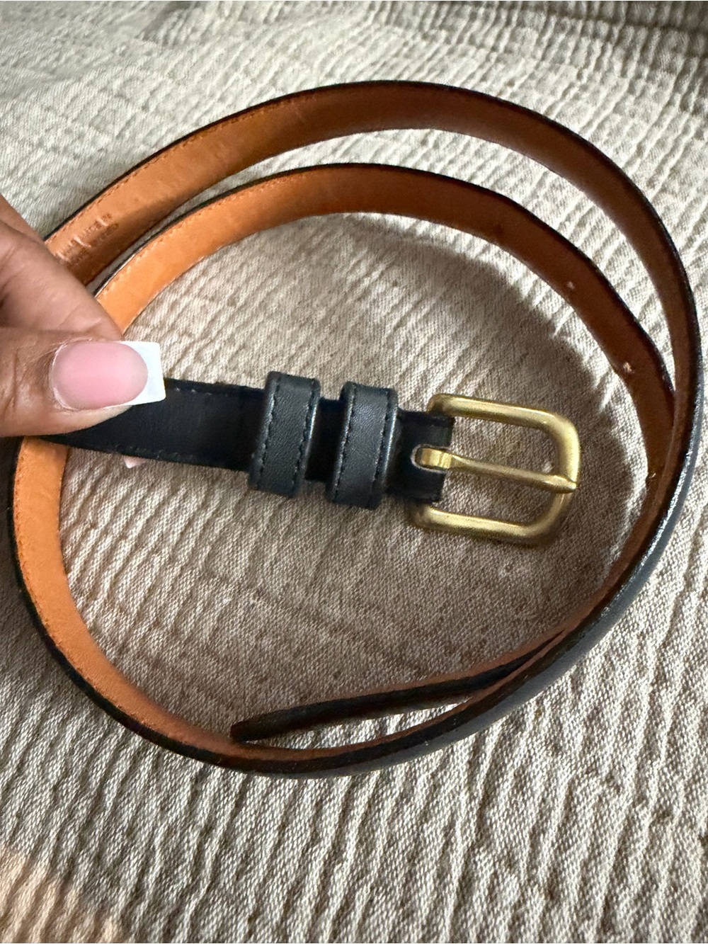 Coach Vintage Navy Blue Skinny Leather Belt womens Y2K Gold Brass Buckle Size s - Picture 3 of 9
